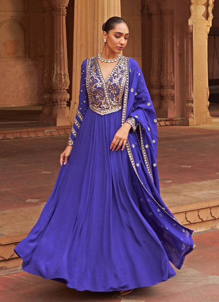 Purple Floral Sequin Embroidered Anarkali Nidhika Shekhar - Fabilicious Fashion