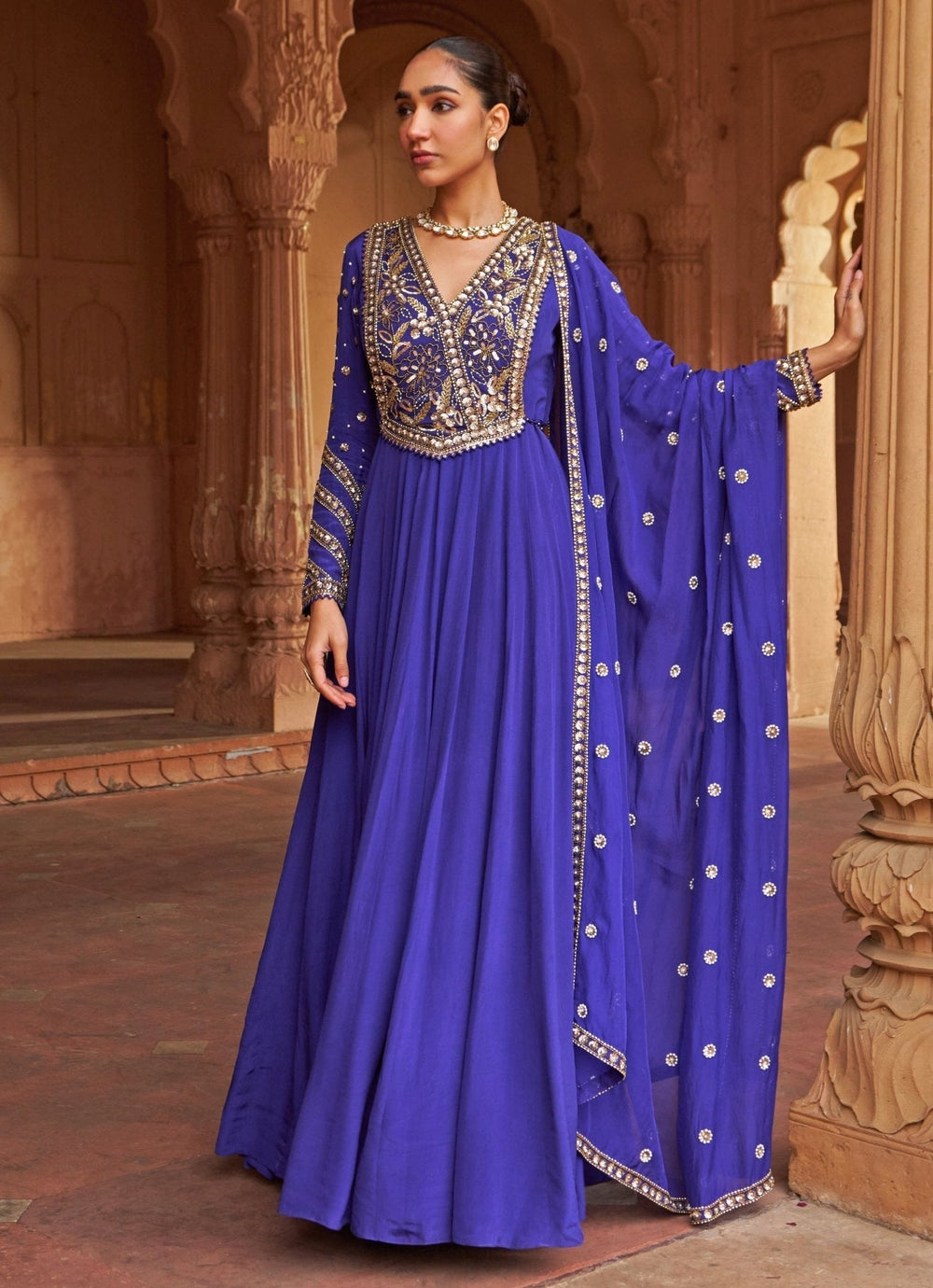 Purple Floral Sequin Embroidered Anarkali Nidhika Shekhar - Fabilicious Fashion