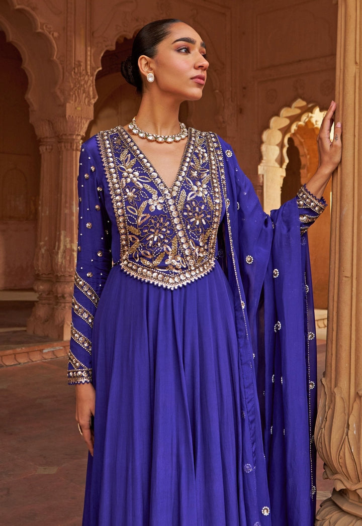 Purple Floral Sequin Embroidered Anarkali Nidhika Shekhar - Fabilicious Fashion