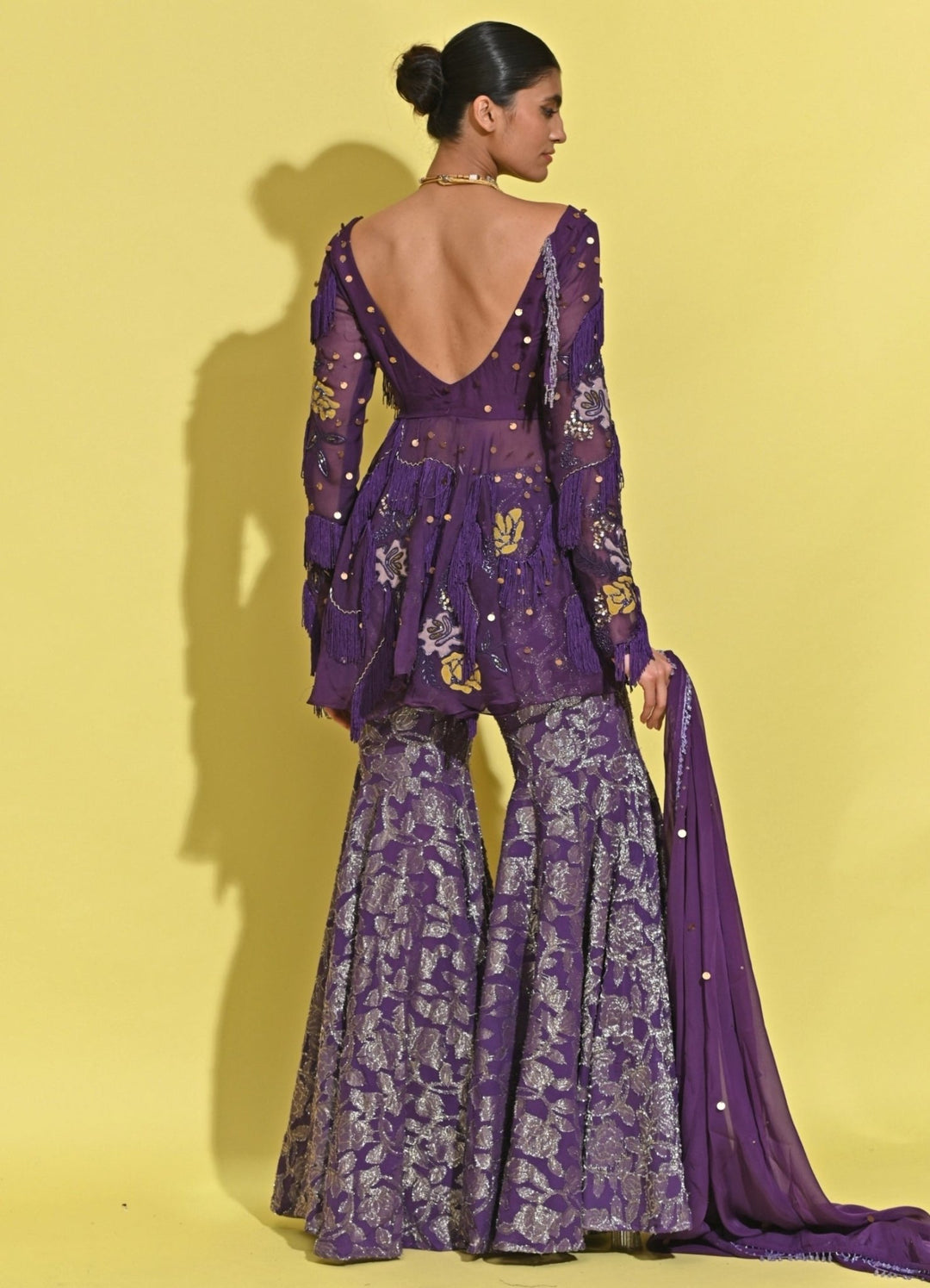 Rishi And Vibhuti Purple Georgette Peplum Kurta Sharara SetFabilicious Fashion