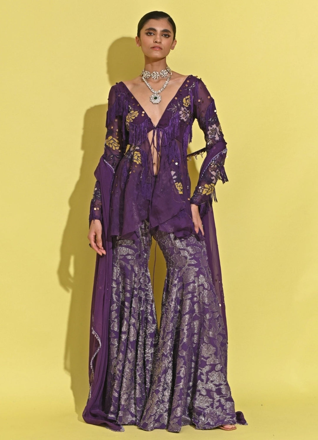 Rishi And Vibhuti Purple Georgette Peplum Kurta Sharara SetFabilicious Fashion