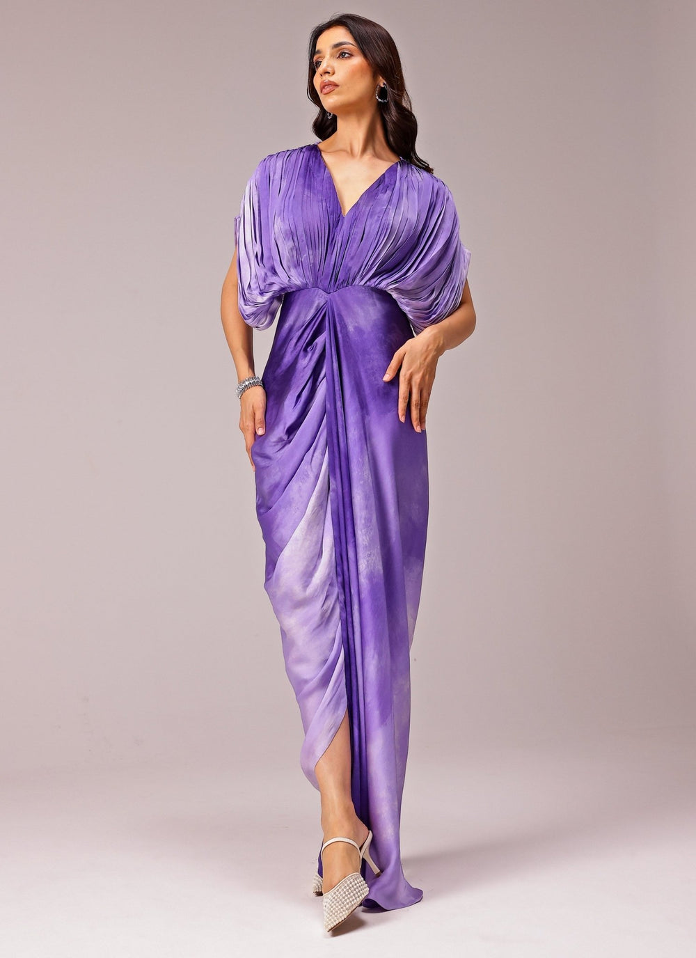 Studio Surbhi Purple Georgette Satin Ombre Kaftan GownFabilicious Fashion