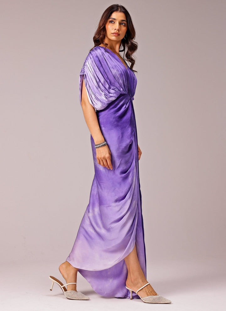 Studio Surbhi Purple Georgette Satin Ombre Kaftan GownFabilicious Fashion
