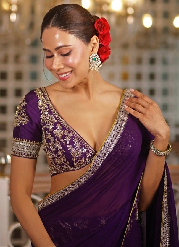 Gopi Vaid Purple Georgette Tussar Saree SetFabilicious Fashion