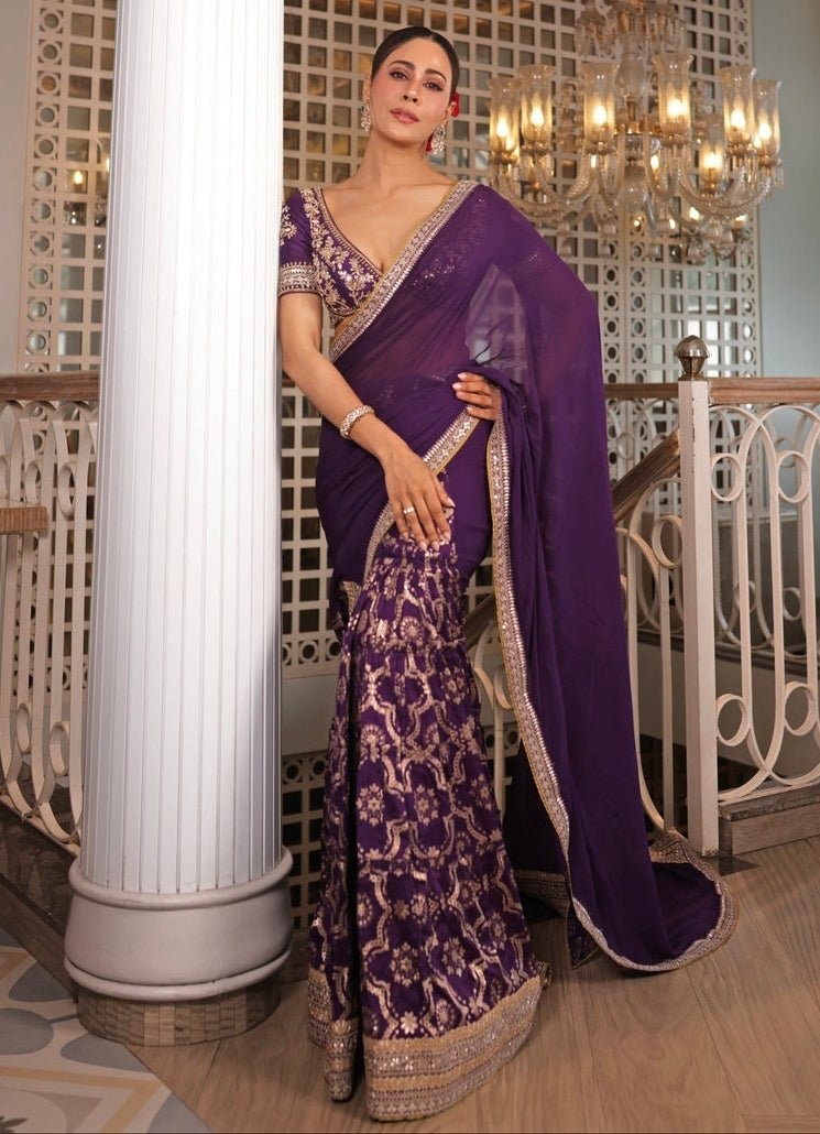 Gopi Vaid Purple Georgette Tussar Saree SetFabilicious Fashion