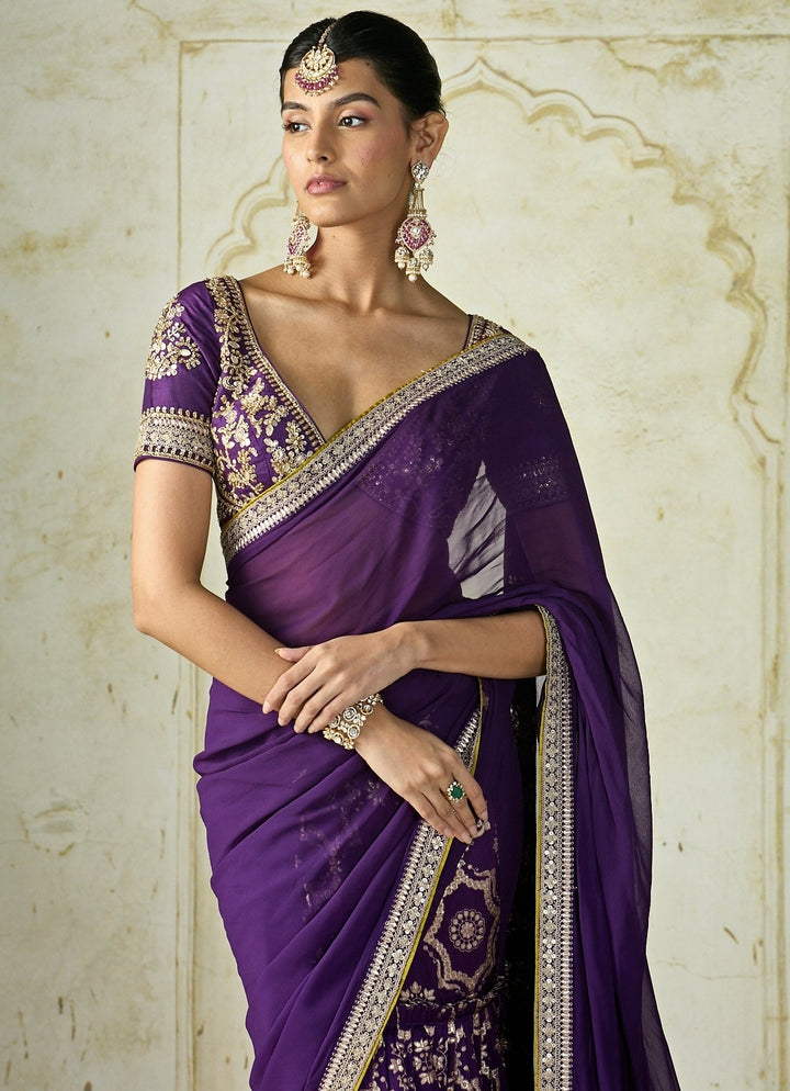 Gopi Vaid Purple Georgette Tussar Saree SetFabilicious Fashion