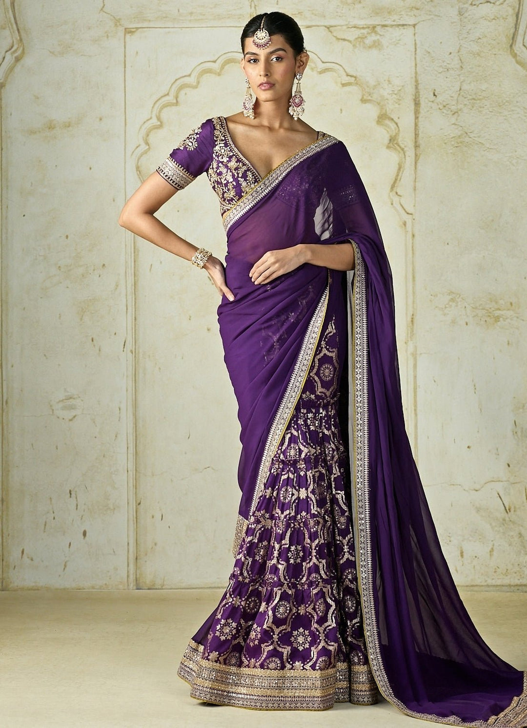 Gopi Vaid Purple Georgette Tussar Saree SetFabilicious Fashion