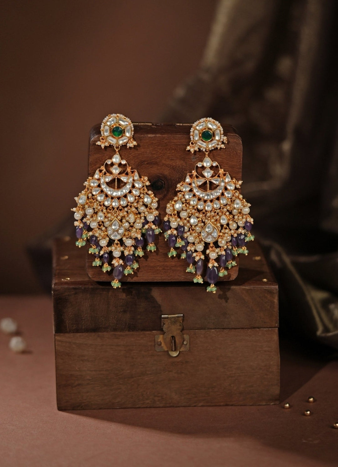 Purple &amp; Green Jadau Bridal Necklace Set Riana Jewellery - Fabilicious Fashion