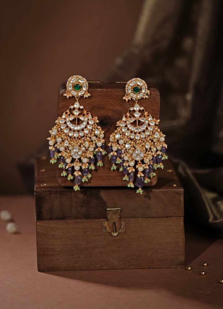 Purple &amp; Green Jadau Bridal Necklace Set Riana Jewellery - Fabilicious Fashion