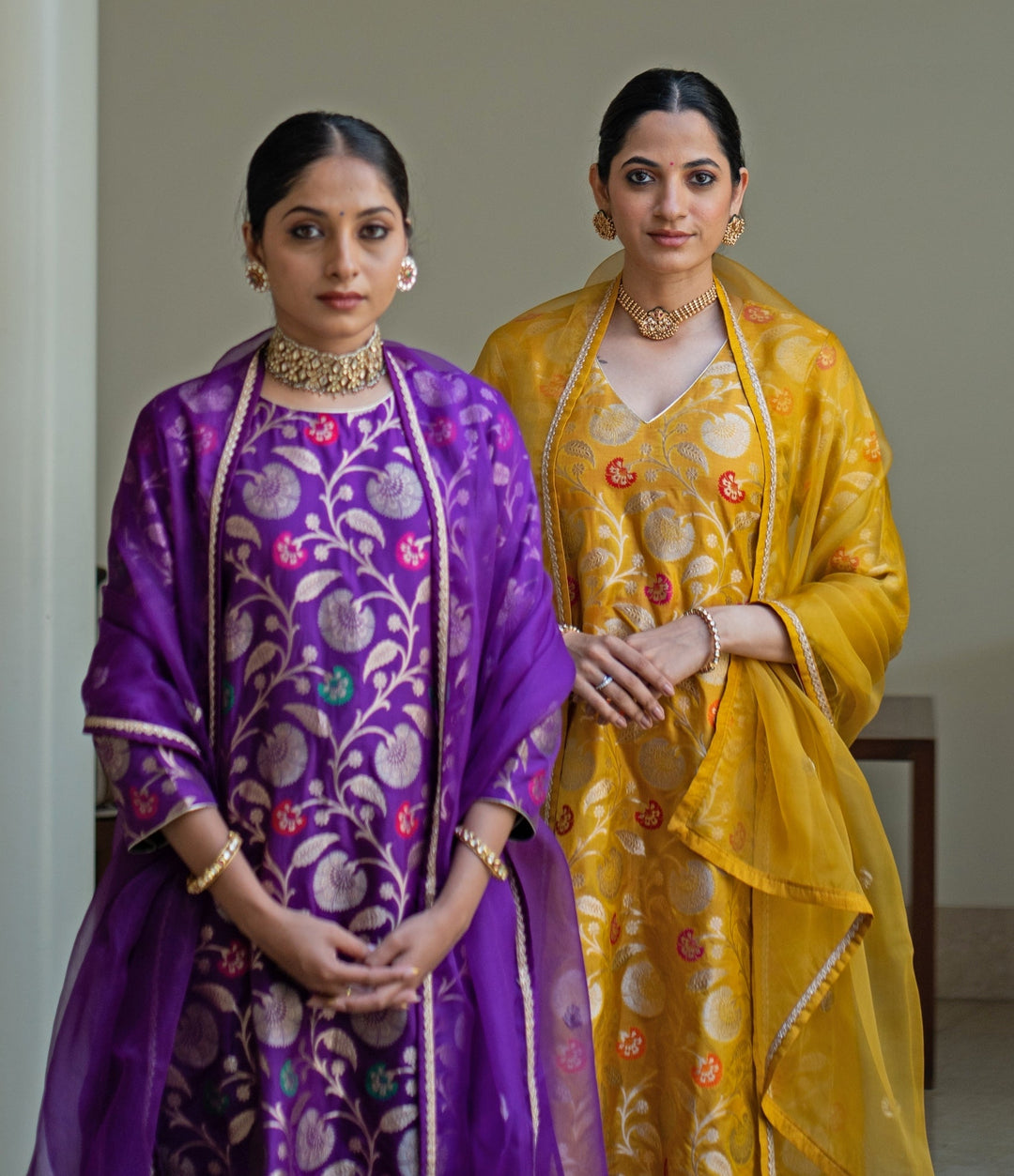 Purple Handwoven Floral Silk Kurta Pant Set Sobariko - Fabilicious Fashion