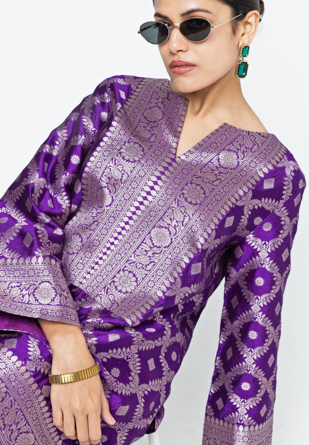 Purple Jaal Silk Kurta Pants Set Sobariko - Fabilicious Fashion