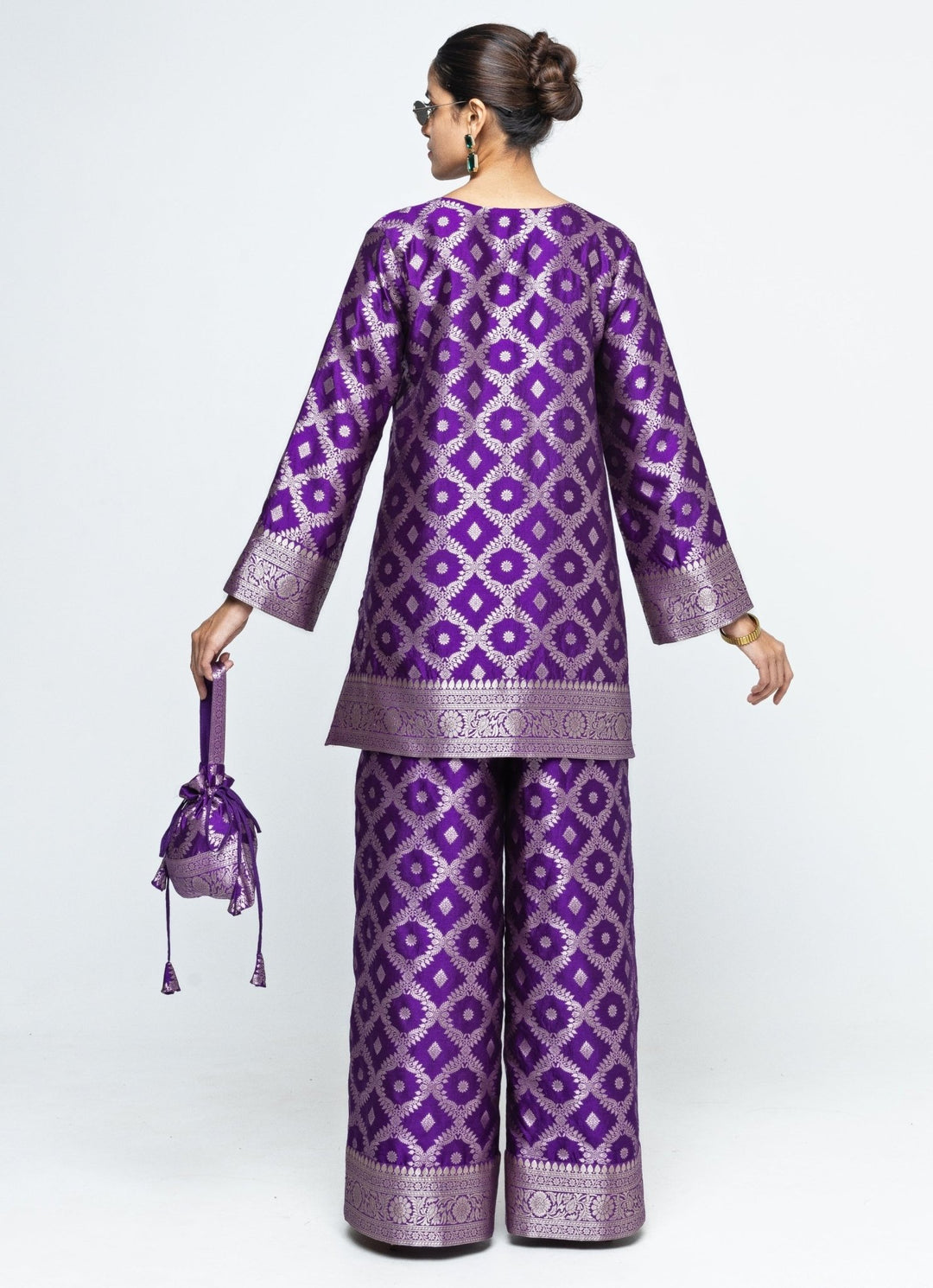 Purple Jaal Silk Kurta Pants Set Sobariko - Fabilicious Fashion