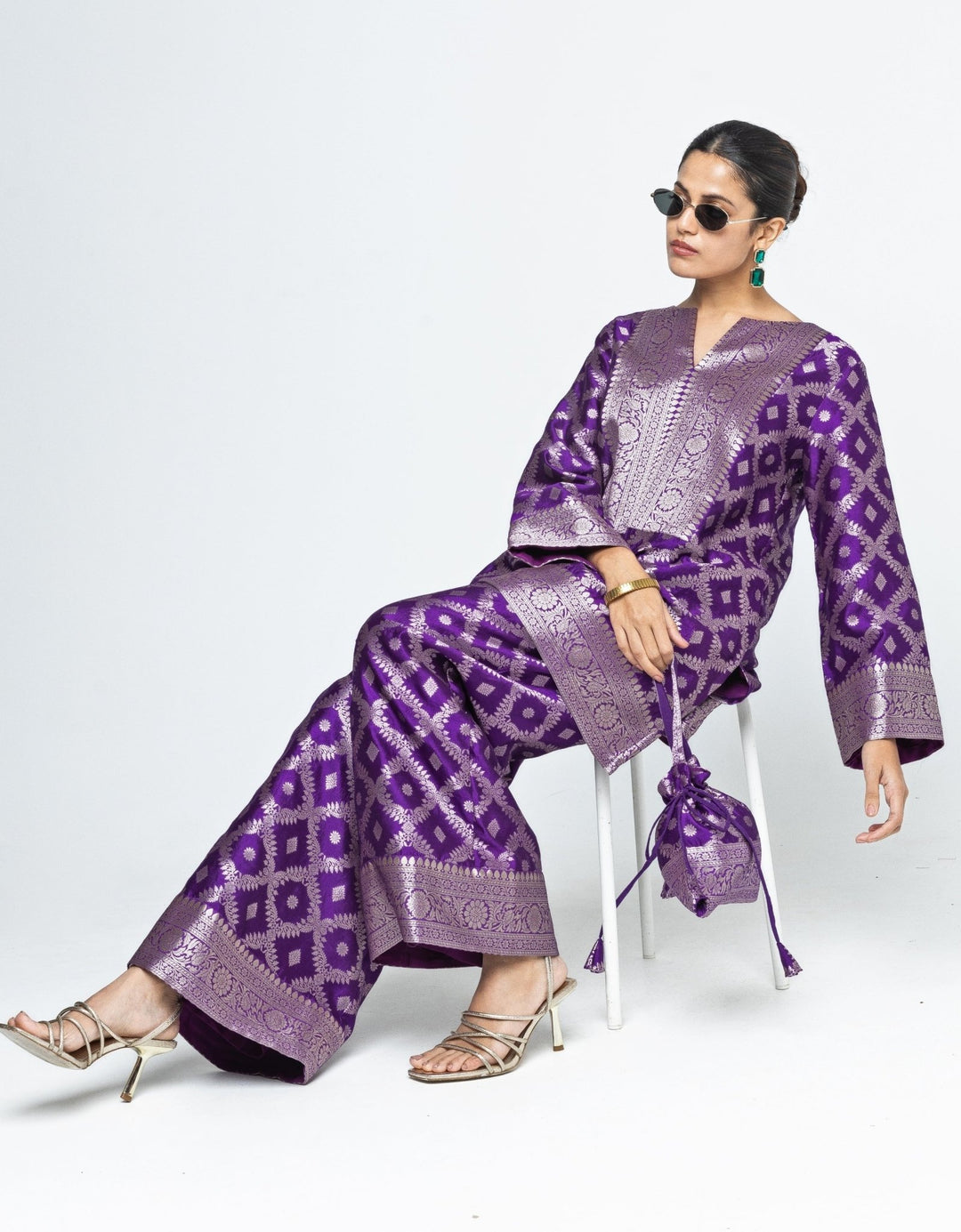 Purple Jaal Silk Kurta Pants Set Sobariko - Fabilicious Fashion