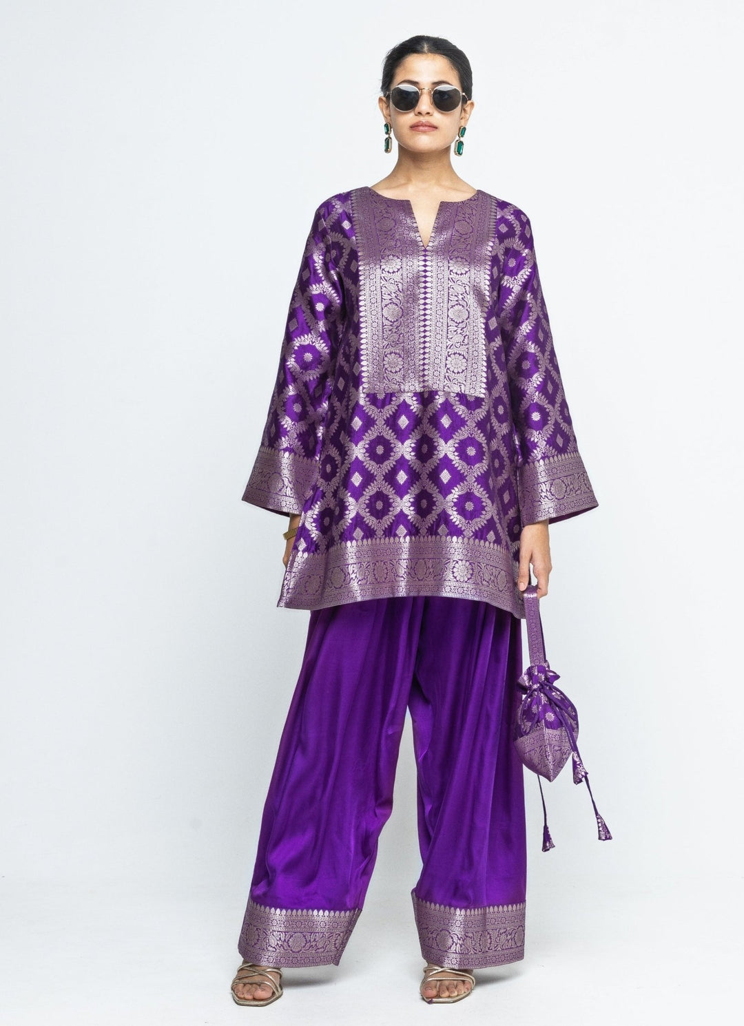 Purple Jaal Silk Kurta Salwar Set Sobariko - Fabilicious Fashion