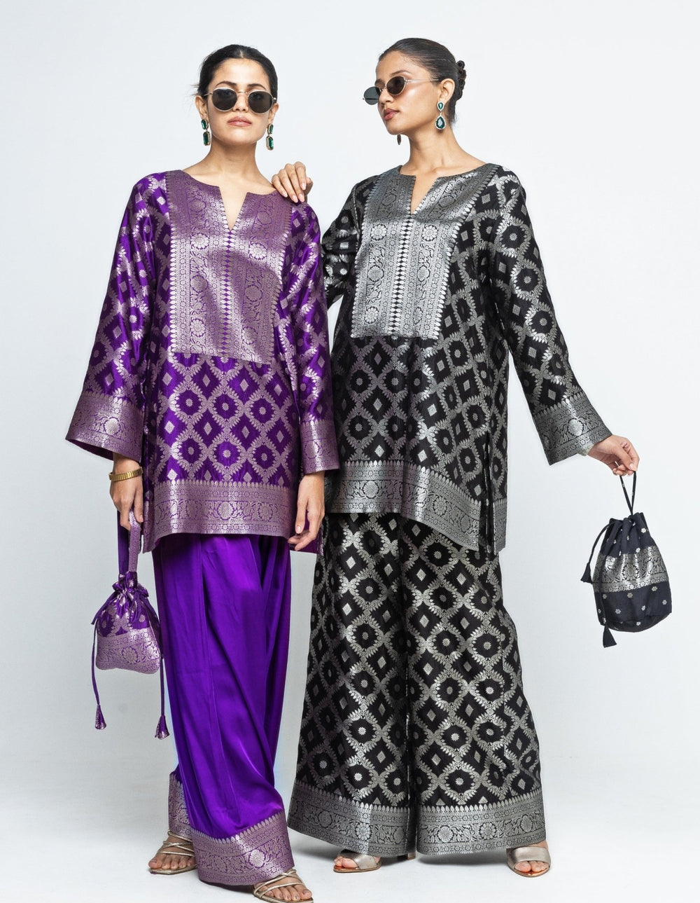 Purple Jaal Silk Kurta Salwar Set Sobariko - Fabilicious Fashion