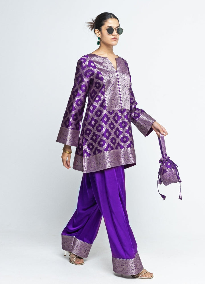 Purple Jaal Silk Kurta Salwar Set Sobariko - Fabilicious Fashion