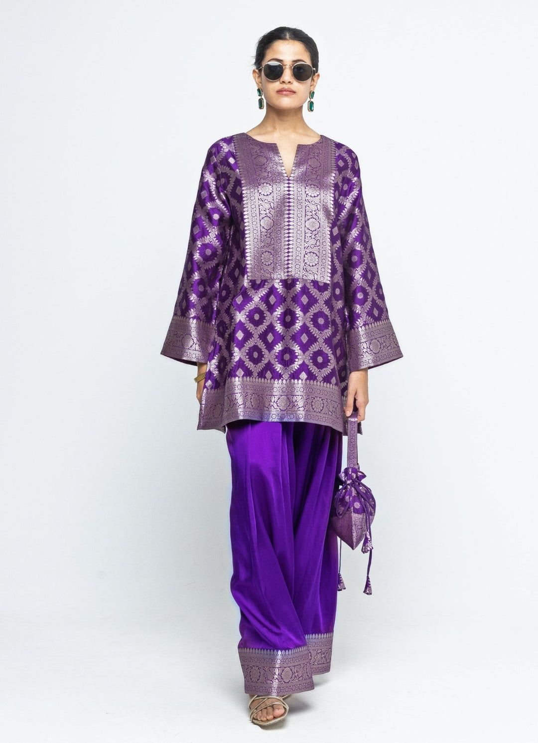 Purple Jaal Silk Kurta Salwar Set Sobariko - Fabilicious Fashion