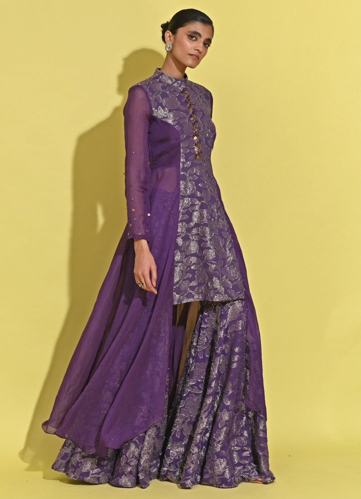 Rishi And Vibhuti Purple Jacquard Kurta Sharara SetFabilicious Fashion