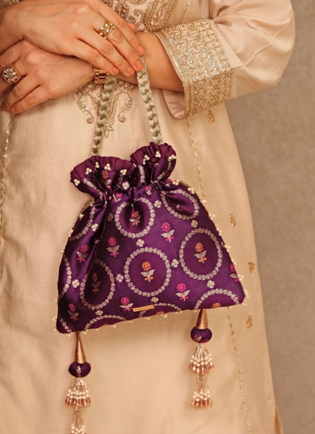 Purple Jamal Silk Potli Amyra - Fabilicious Fashion