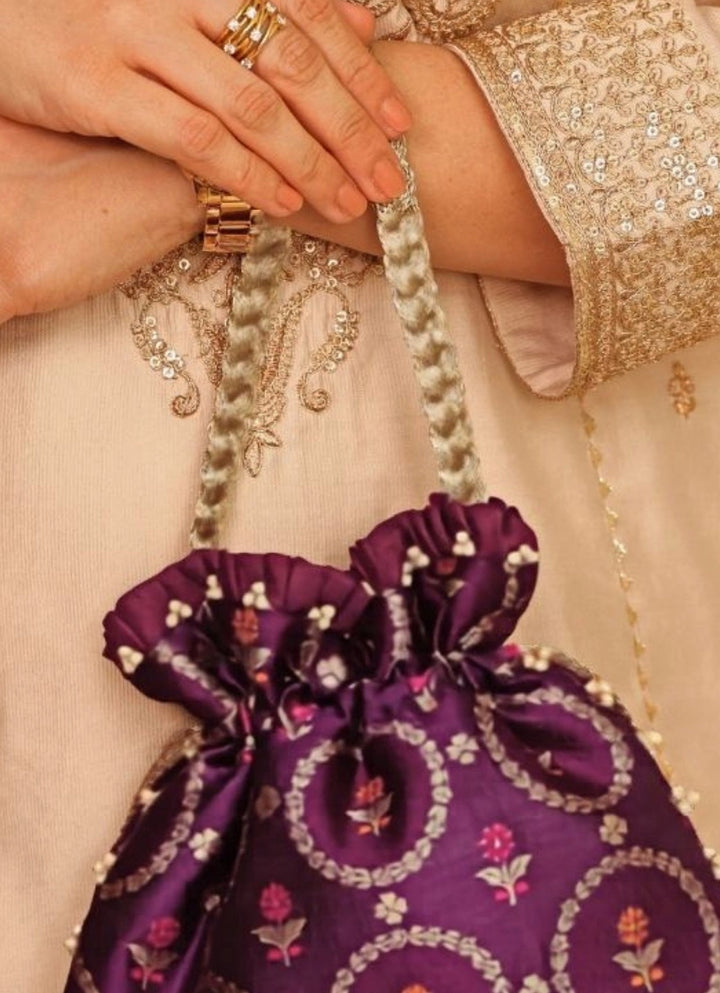 Purple Jamal Silk Potli Amyra - Fabilicious Fashion