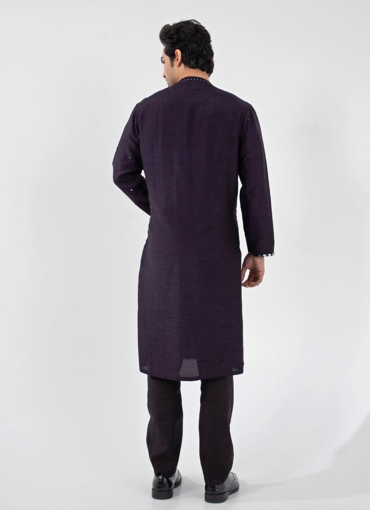 Purple Mirror Embroidered Silk Kurta Set Smriti - Fabilicious Fashion