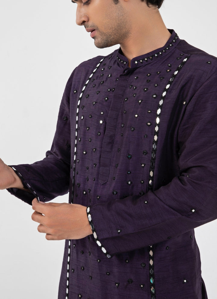Purple Mirror Embroidered Silk Kurta Set Smriti - Fabilicious Fashion