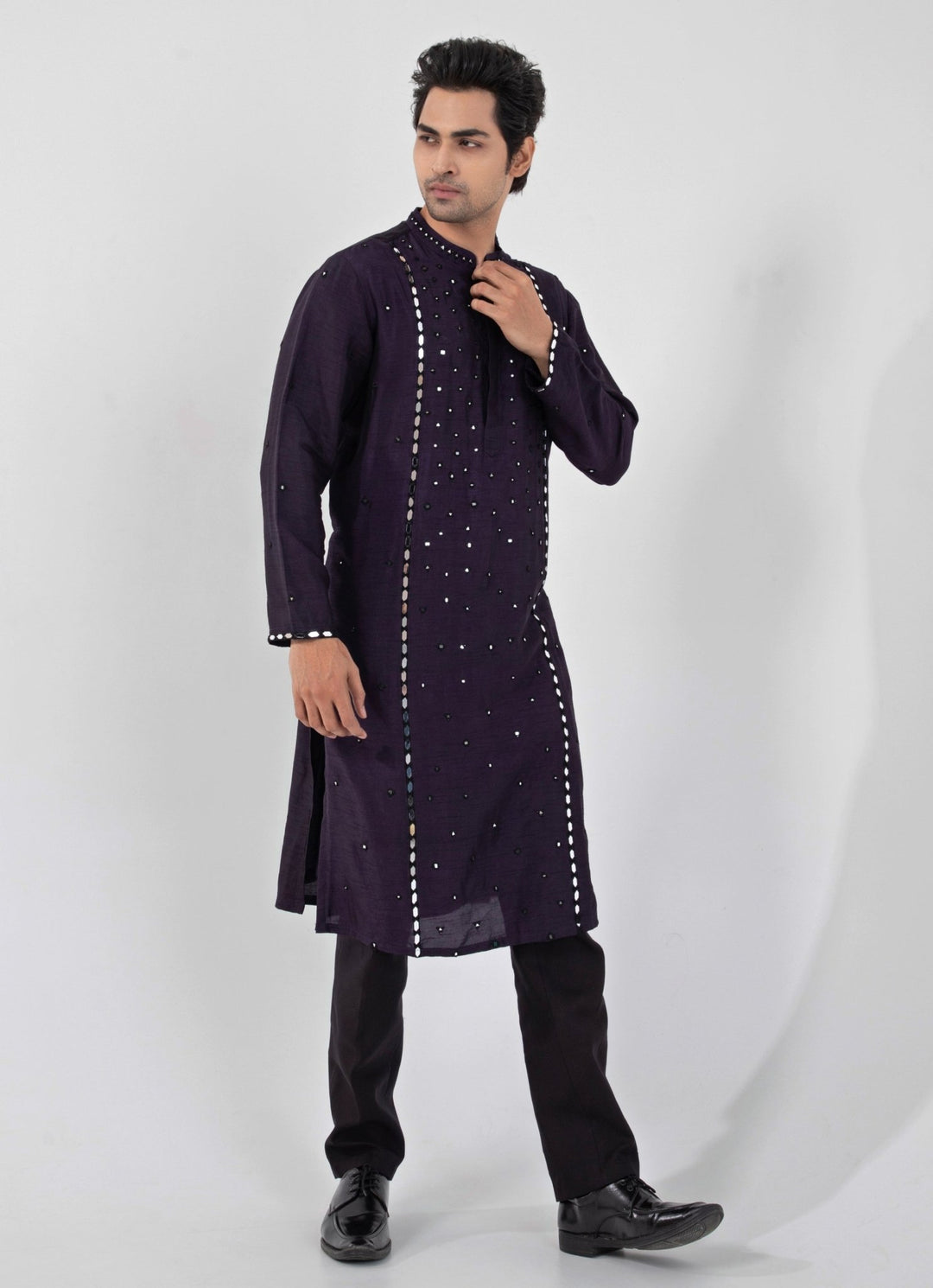 Purple Mirror Embroidered Silk Kurta Set Smriti - Fabilicious Fashion