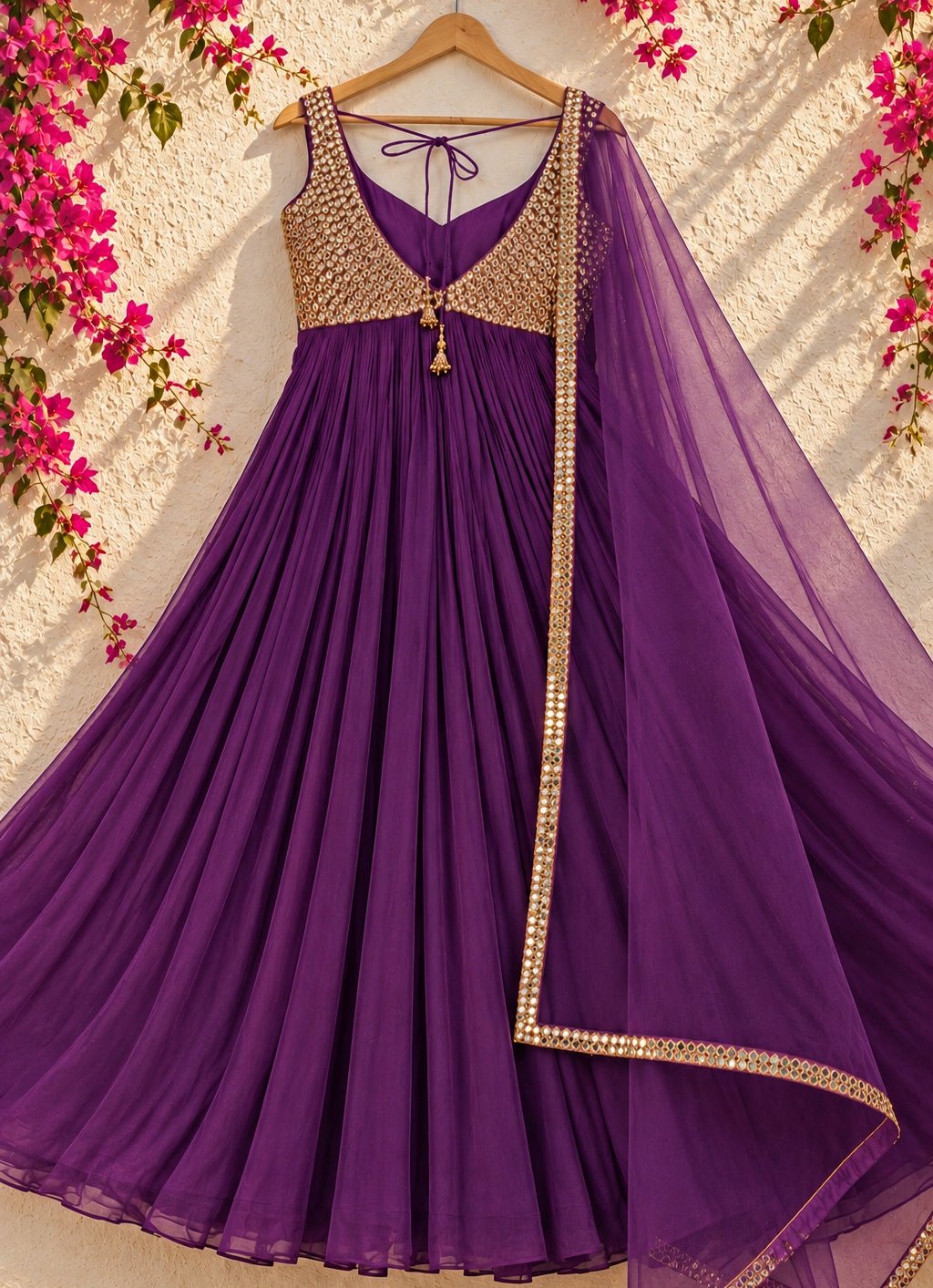 Anisha Shetty Purple Mirrorwork Georgette Anarkali SetFabilicious Fashion