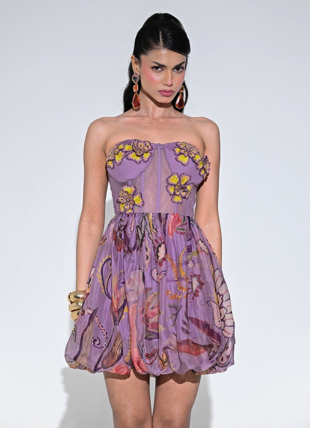 Purple Organza Corset Balloon Dress Juhi Bengani - Fabilicious Fashion