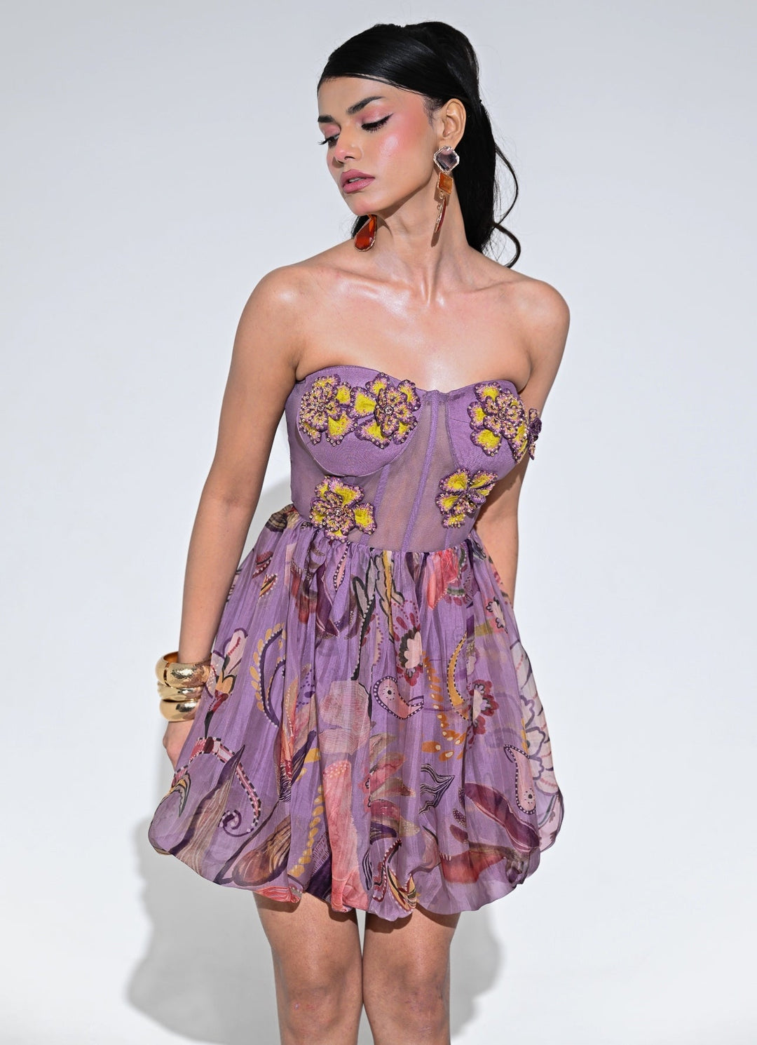 Purple Organza Corset Balloon Dress Juhi Bengani - Fabilicious Fashion