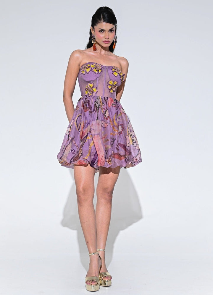 Purple Organza Corset Balloon Dress Juhi Bengani - Fabilicious Fashion