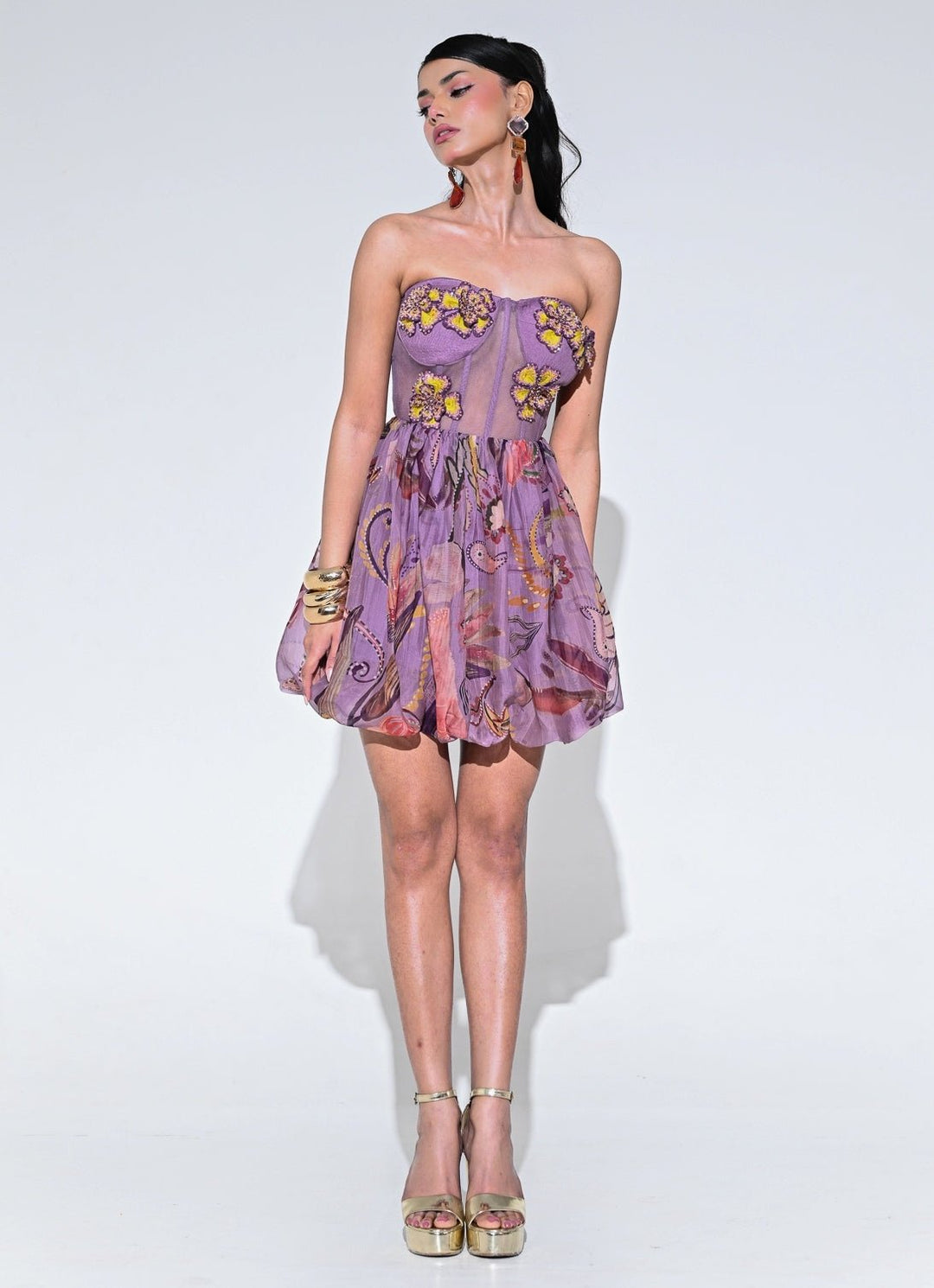 Purple Organza Corset Balloon Dress Juhi Bengani - Fabilicious Fashion