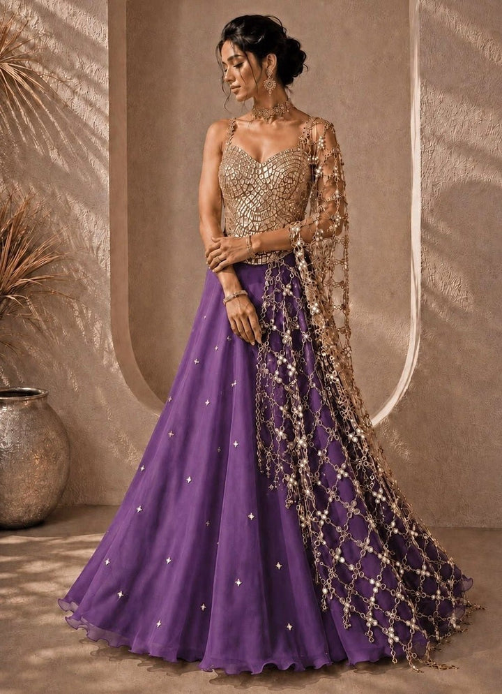 Anisha Shetty Purple Organza Lehenga Set with Corset BlouseFabilicious Fashion