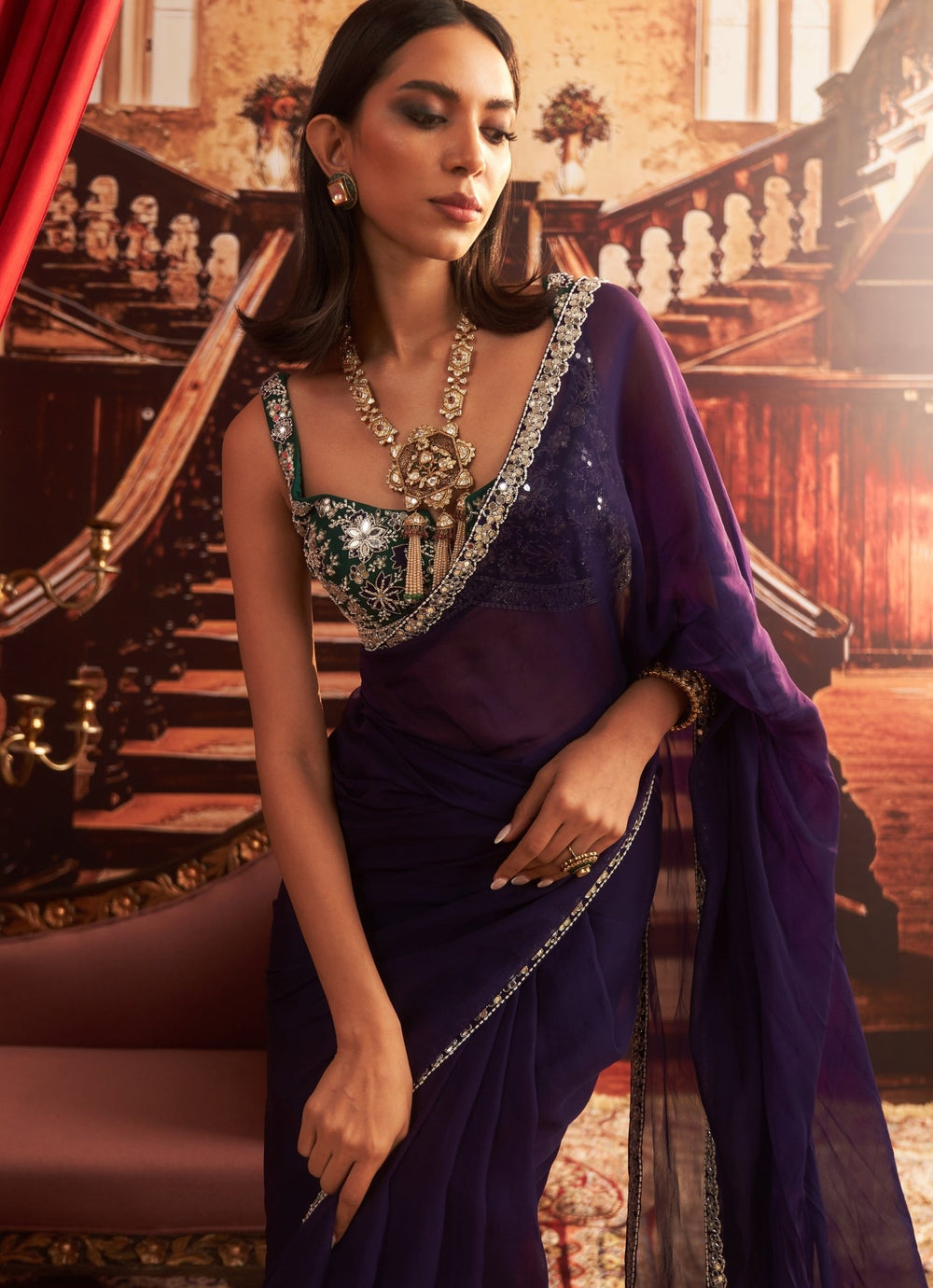 Purple Organza Saree With Embroidered Blouse Seema Thukral - Fabilicious Fashion