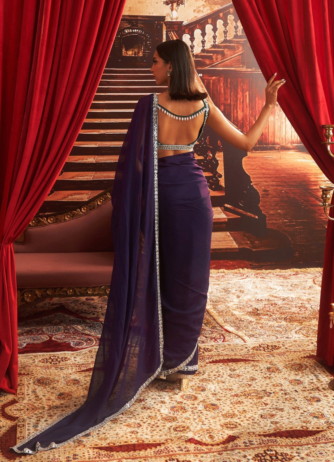 Purple Organza Saree With Embroidered Blouse Seema Thukral - Fabilicious Fashion
