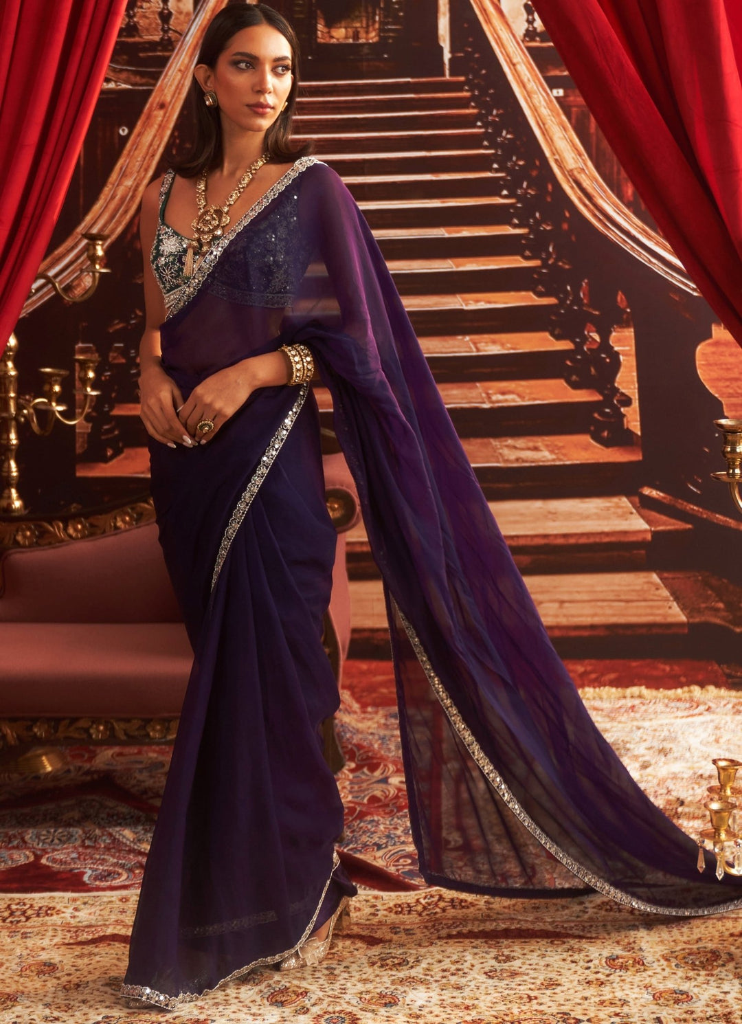 Purple Organza Saree With Embroidered Blouse Seema Thukral - Fabilicious Fashion