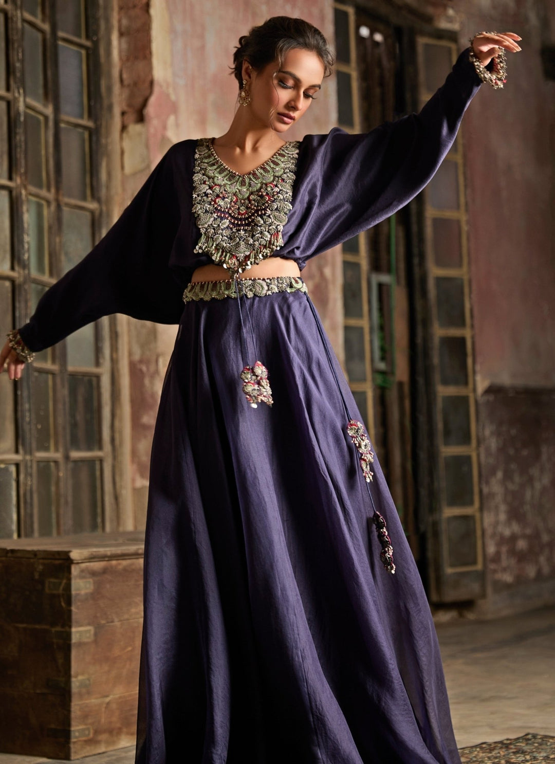 Prisho Purple Organza Skirt Set With Embroidered BlouseFabilicious Fashion