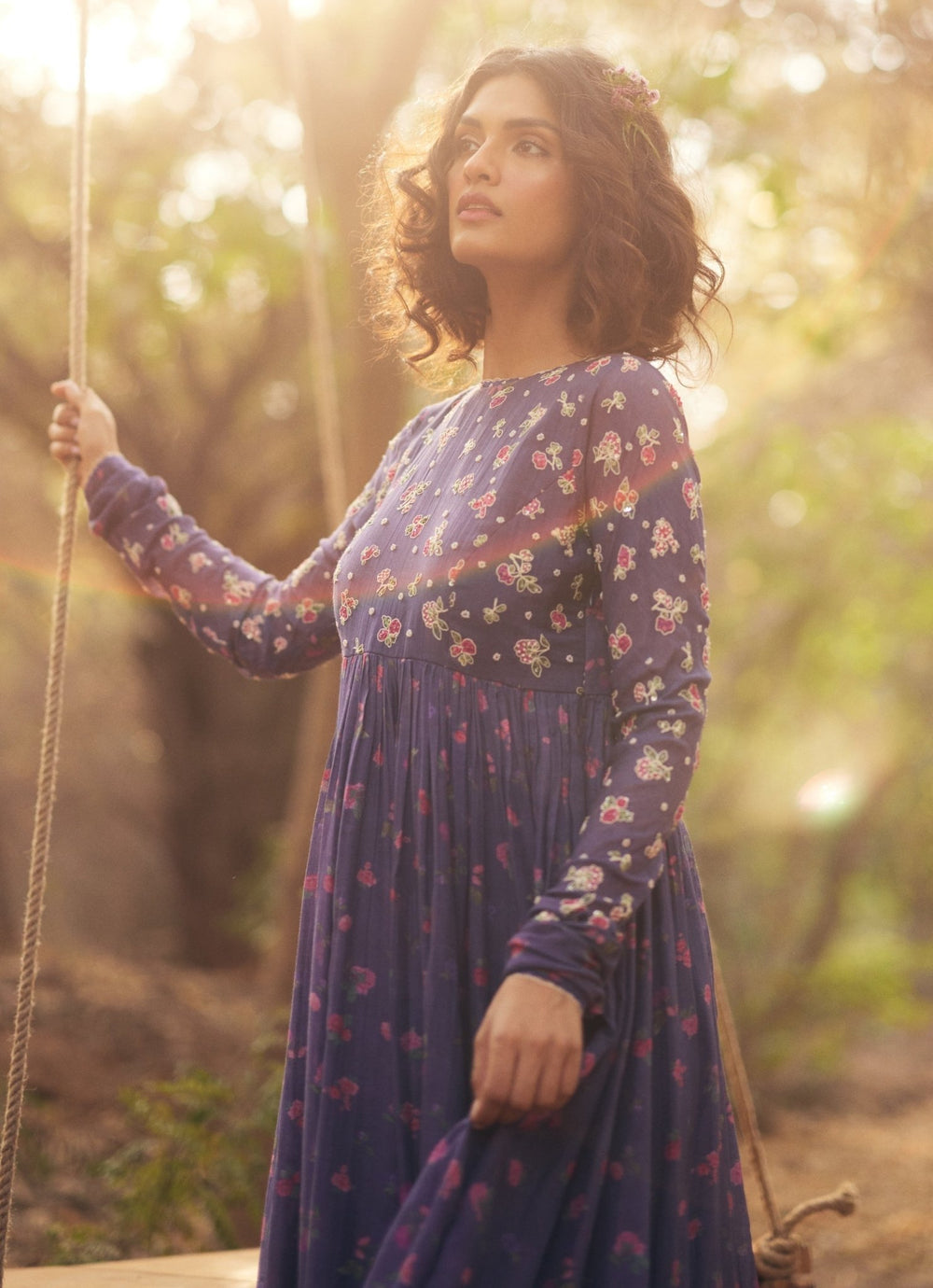 Purple Printed Chanderi Anarkali Set Paulmi and Harsh - Fabilicious Fashion