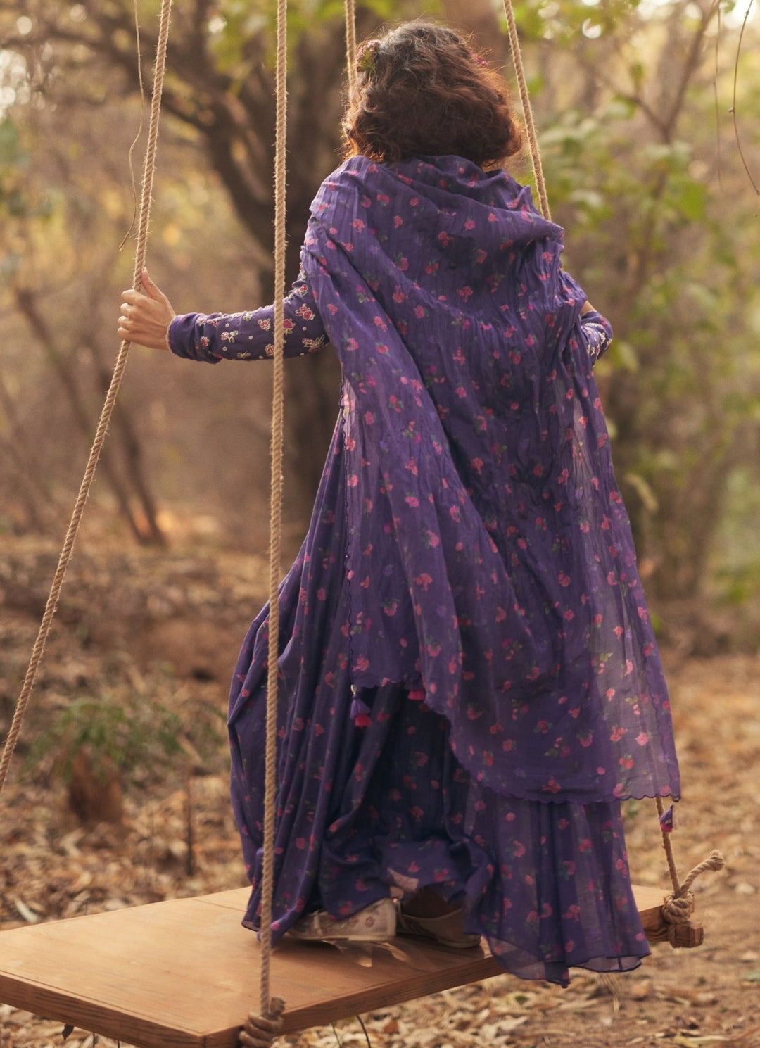 Purple Printed Chanderi Anarkali Set Paulmi and Harsh - Fabilicious Fashion