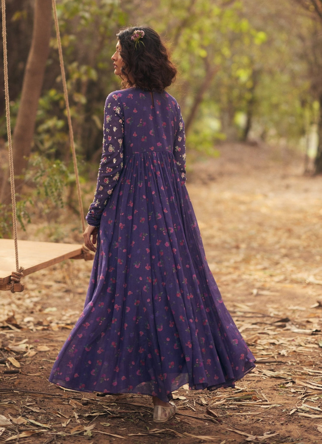 Purple Printed Chanderi Anarkali Set Paulmi and Harsh - Fabilicious Fashion