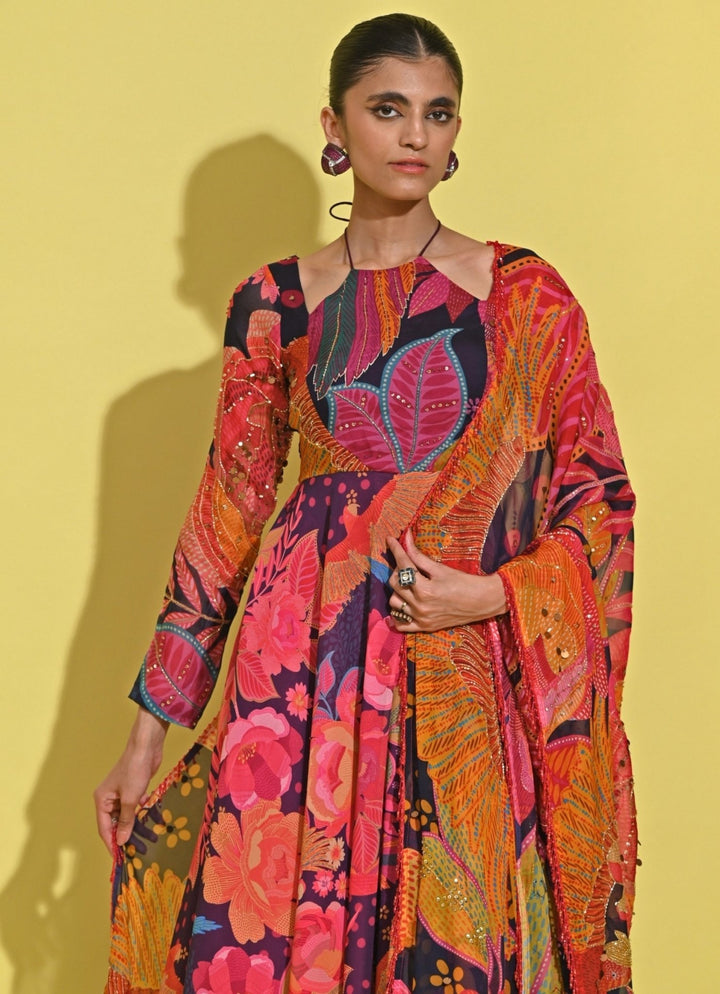 Rishi And Vibhuti Purple Printed Crepe Anarkali SetFabilicious Fashion