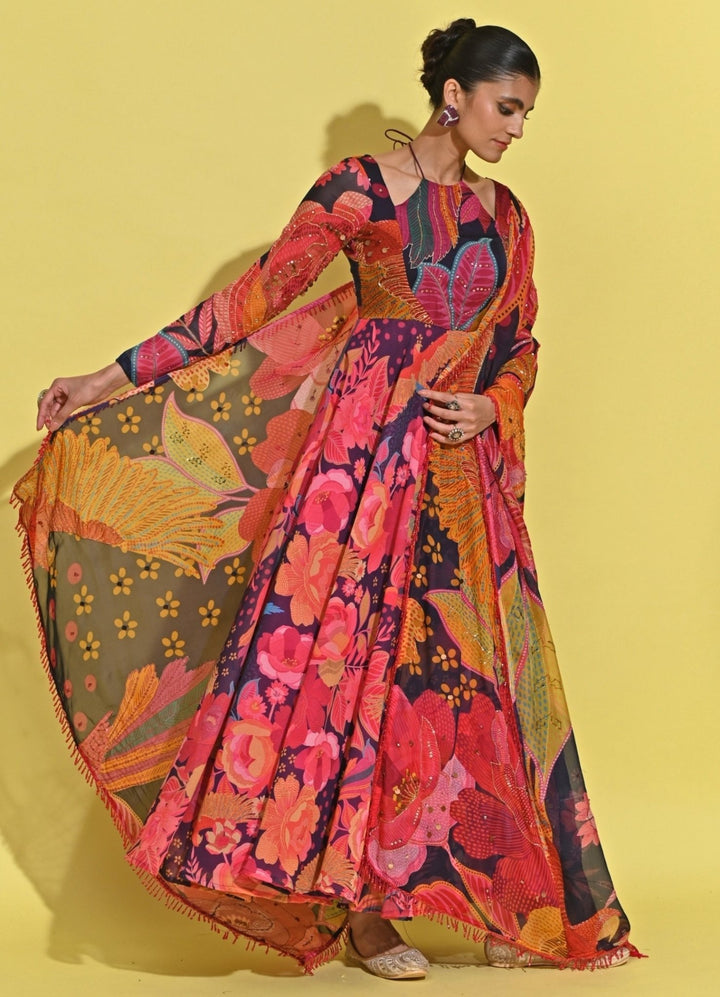 Rishi And Vibhuti Purple Printed Crepe Anarkali SetFabilicious Fashion