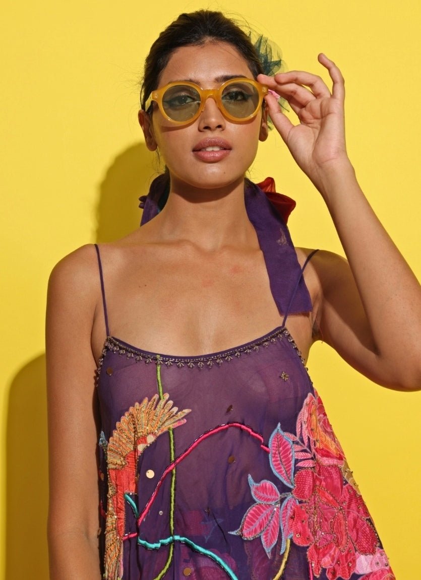 Rishi And Vibhuti Purple Printed Crepe Asymmetric Kurta Pants SetFabilicious Fashion