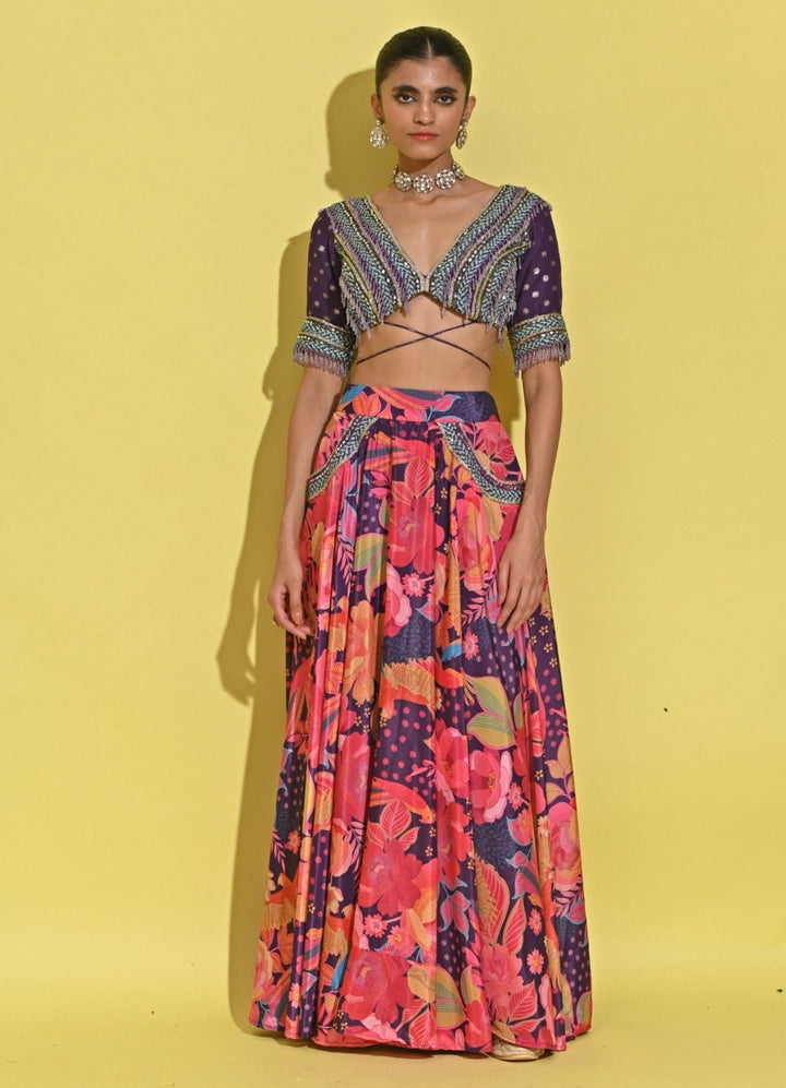 Rishi And Vibhuti Purple Printed Crepe Lehenga SetFabilicious Fashion