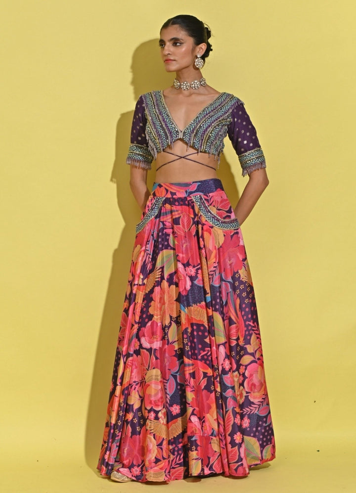 Rishi And Vibhuti Purple Printed Crepe Lehenga SetFabilicious Fashion