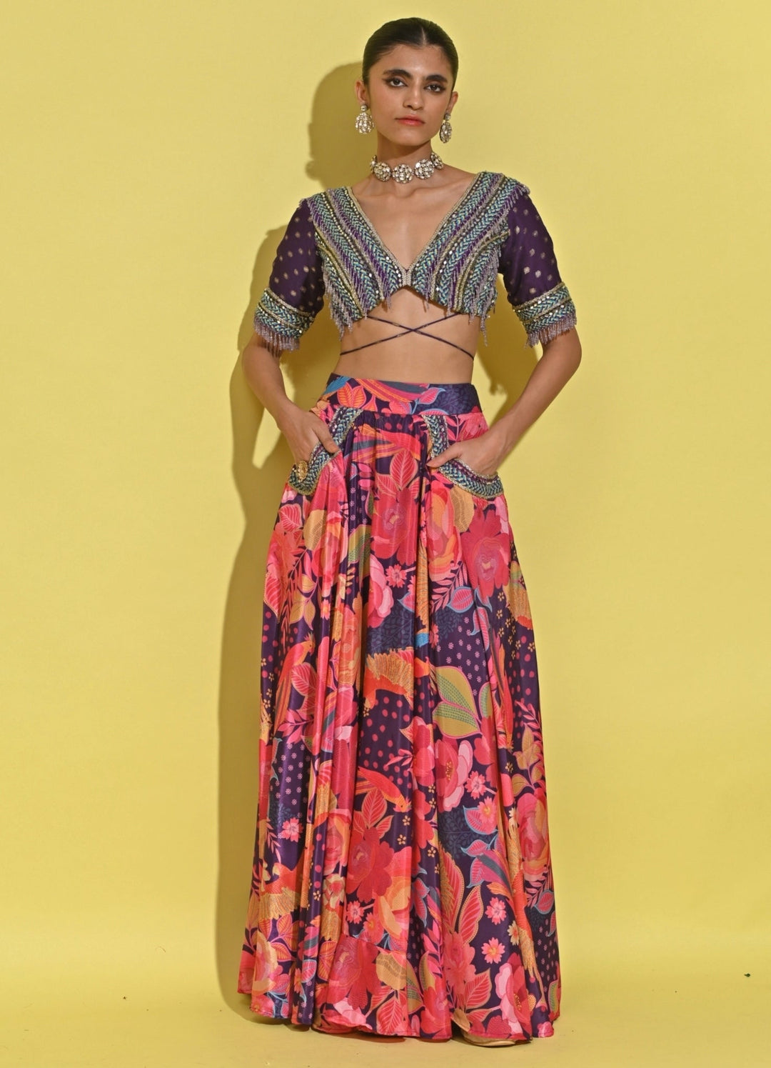 Rishi And Vibhuti Purple Printed Crepe Lehenga SetFabilicious Fashion