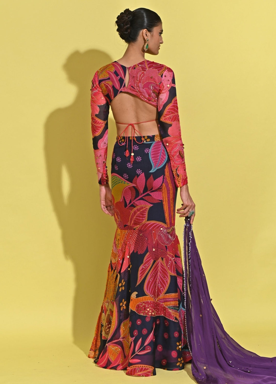 Rishi And Vibhuti Purple Printed Crepe Pencil Skirt SetFabilicious Fashion