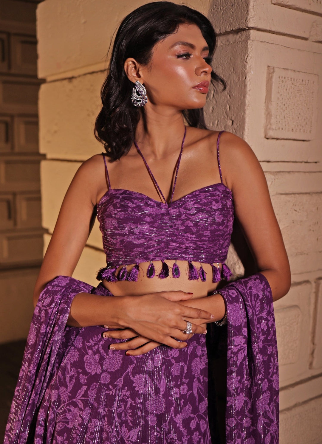 Purple Printed Georgette Lehenga Set Kiyohra - Fabilicious Fashion