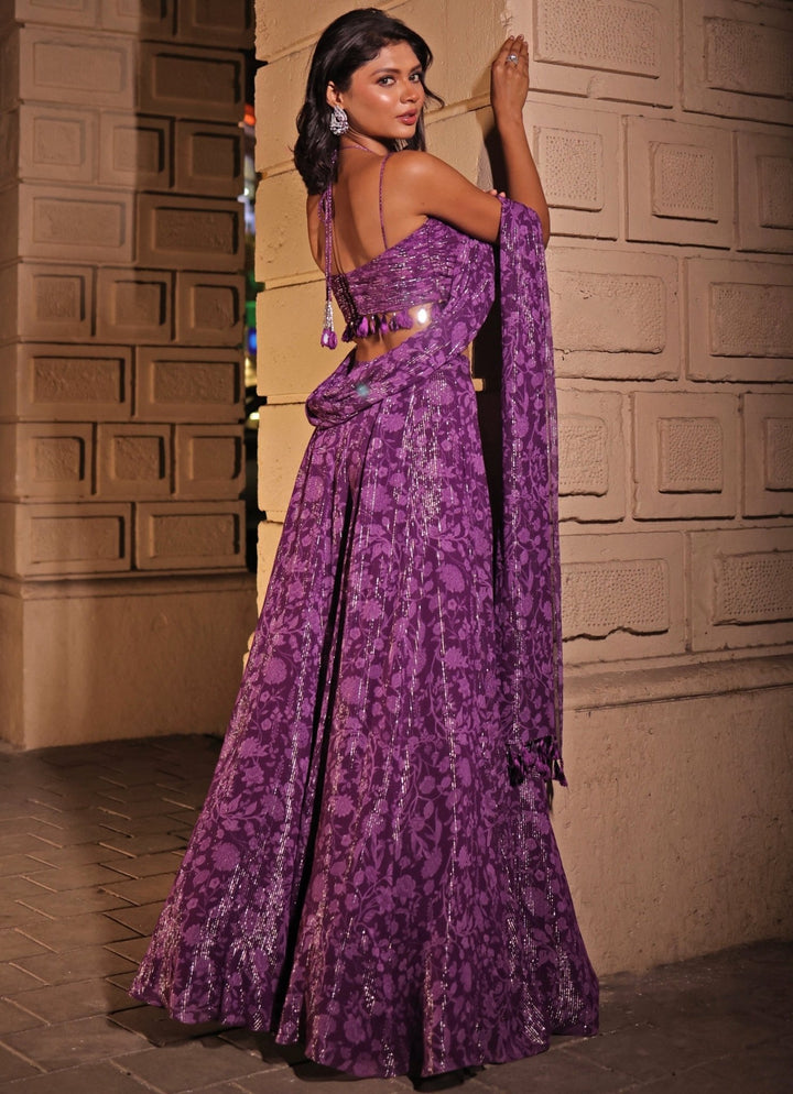 Purple Printed Georgette Lehenga Set Kiyohra - Fabilicious Fashion
