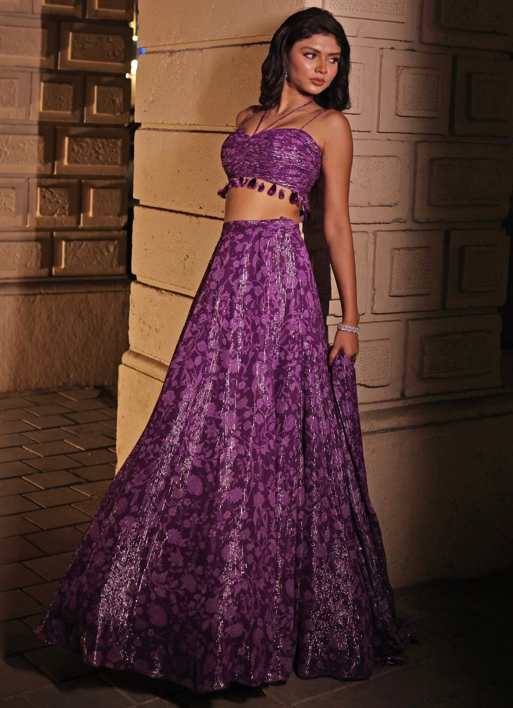 Purple Printed Georgette Lehenga Set Kiyohra - Fabilicious Fashion